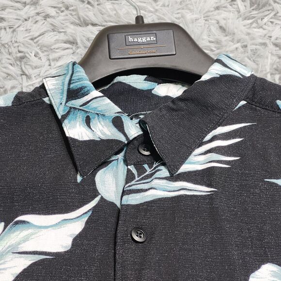 Cubavera‎ Hawaiian Shirt Mens Size XL XLarge Rayon Floral Black Blue Rayon Camp - Picture 4 of 12